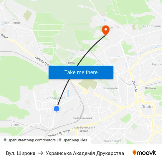 Вул. Широка to Українська Академія Друкарства map