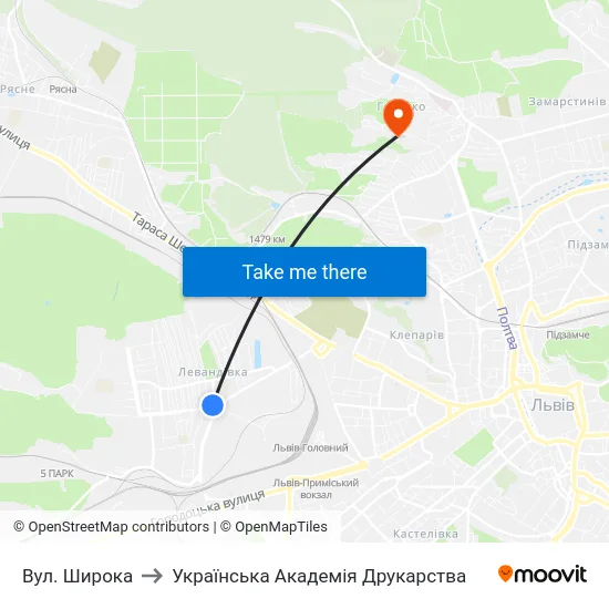 Вул. Широка to Українська Академія Друкарства map
