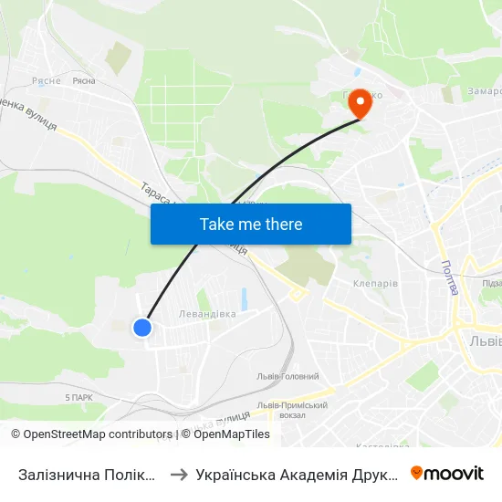 Залізнична Поліклініка to Українська Академія Друкарства map