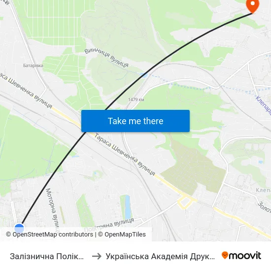 Залізнична Поліклініка to Українська Академія Друкарства map