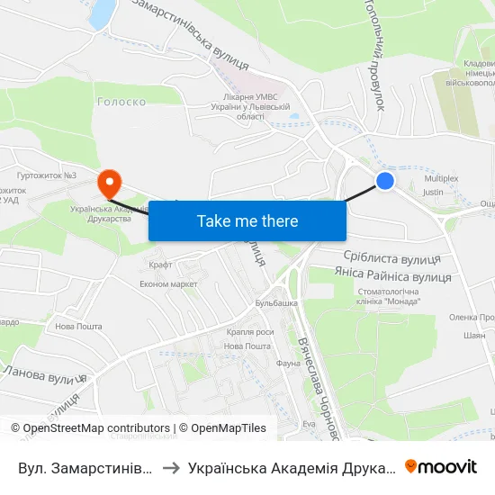 Вул. Замарстинівська to Українська Академія Друкарства map