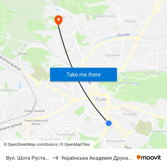 Вул. Шота Руставелі to Українська Академія Друкарства map