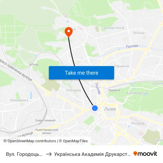 Вул. Городоцька to Українська Академія Друкарства map
