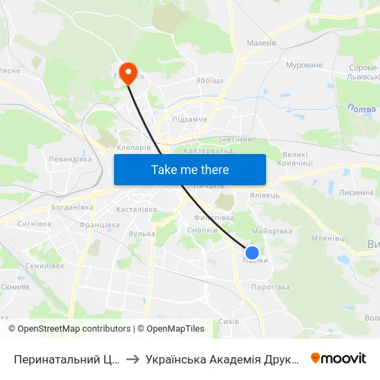 Перинатальний Центр to Українська Академія Друкарства map
