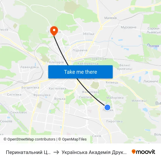 Перинатальний Центр to Українська Академія Друкарства map