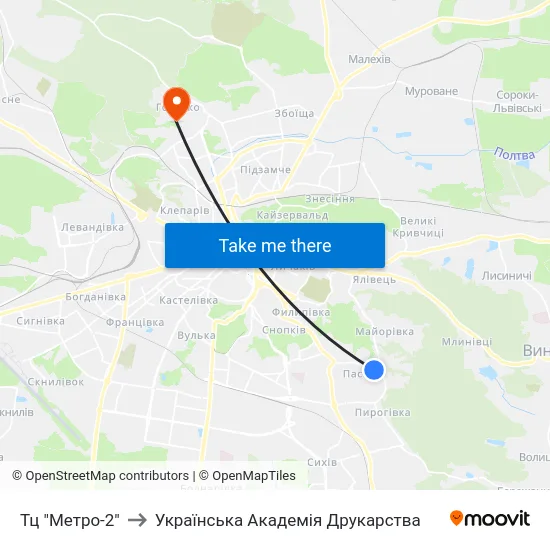 Тц "Метро-2" to Українська Академія Друкарства map
