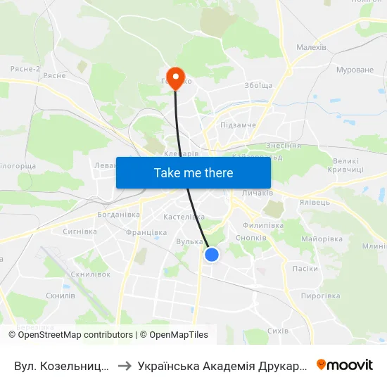 Вул. Козельницька to Українська Академія Друкарства map