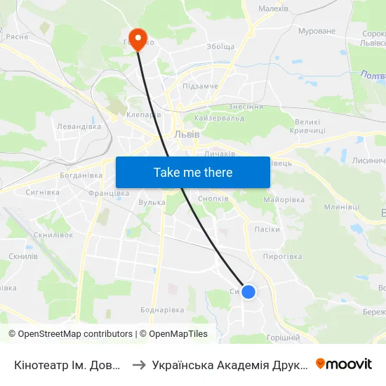 Кінотеатр Ім. Довженка to Українська Академія Друкарства map