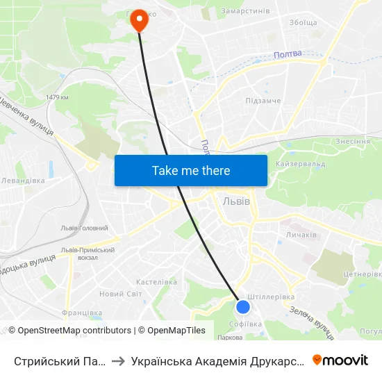Стрийський Парк to Українська Академія Друкарства map