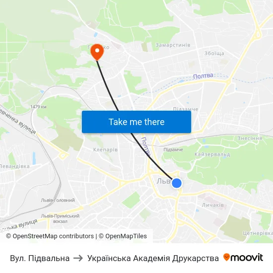 Вул. Підвальна to Українська Академія Друкарства map