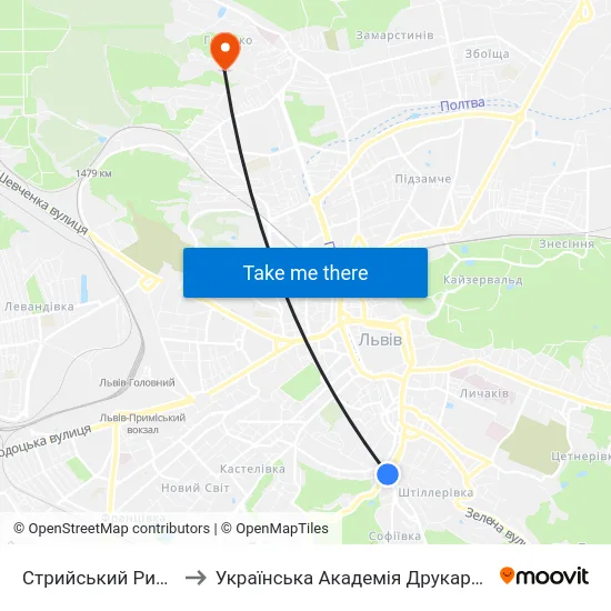 Стрийський Ринок to Українська Академія Друкарства map