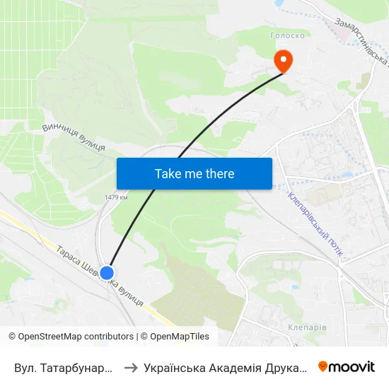 Вул. Татарбунарська to Українська Академія Друкарства map