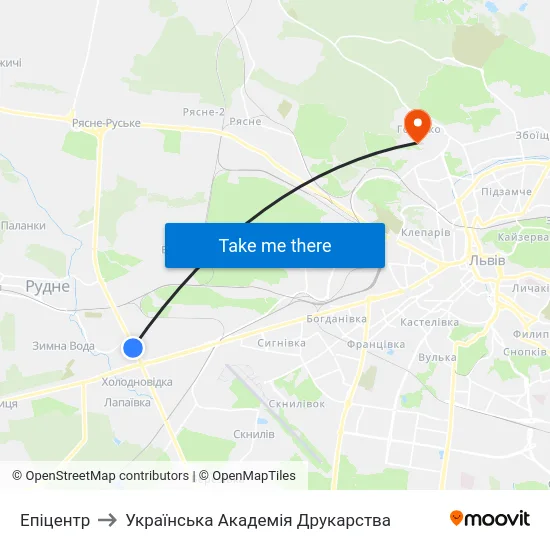 Епіцентр to Українська Академія Друкарства map