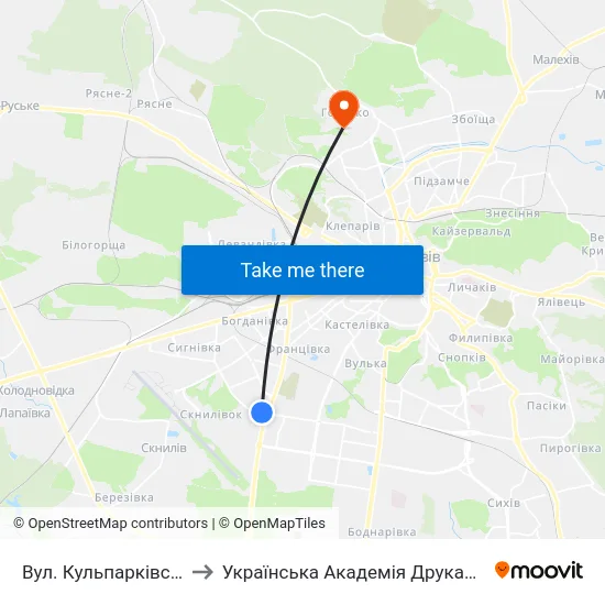 Вул. Кульпарківська to Українська Академія Друкарства map