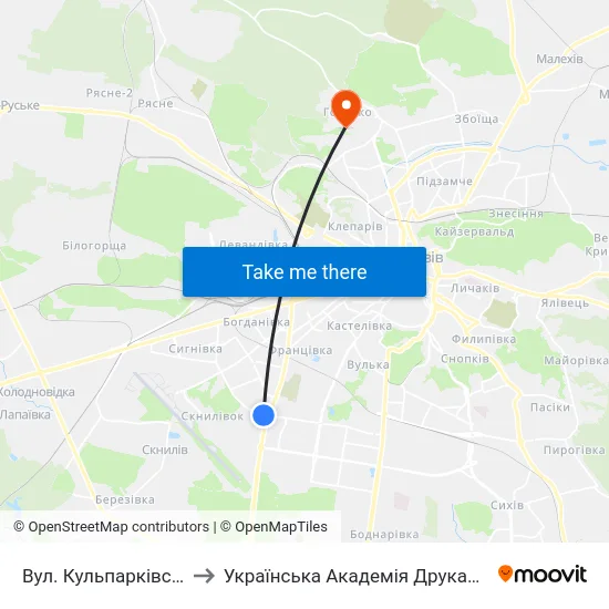 Вул. Кульпарківська to Українська Академія Друкарства map