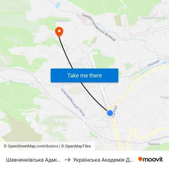 Шевченківська Адміністрація to Українська Академія Друкарства map