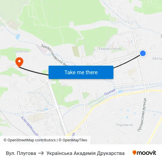 Вул. Плугова to Українська Академія Друкарства map