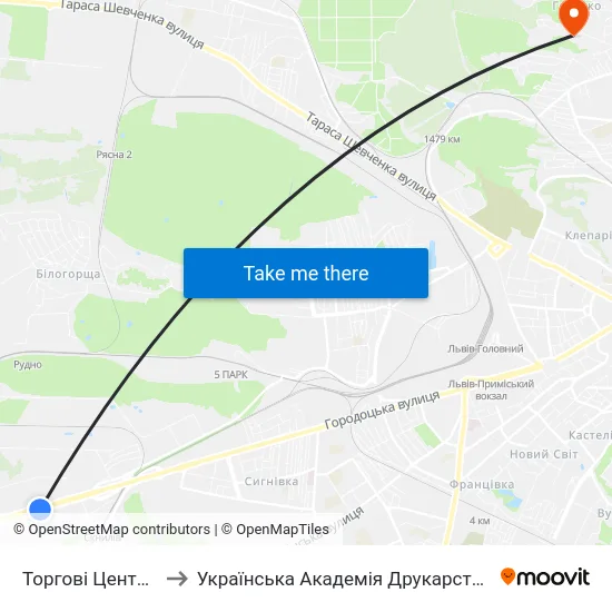 Торгові Центри to Українська Академія Друкарства map