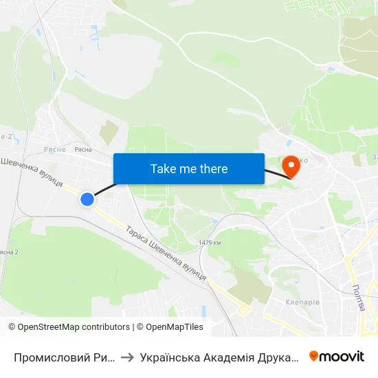 Промисловий Ринок to Українська Академія Друкарства map