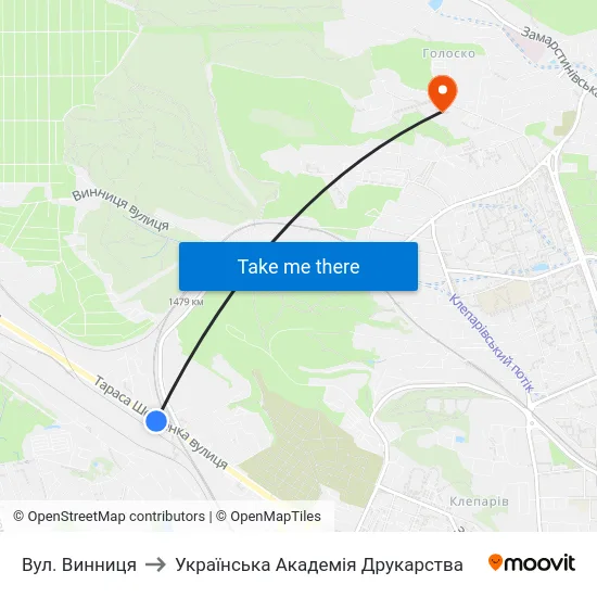 Вул. Винниця to Українська Академія Друкарства map