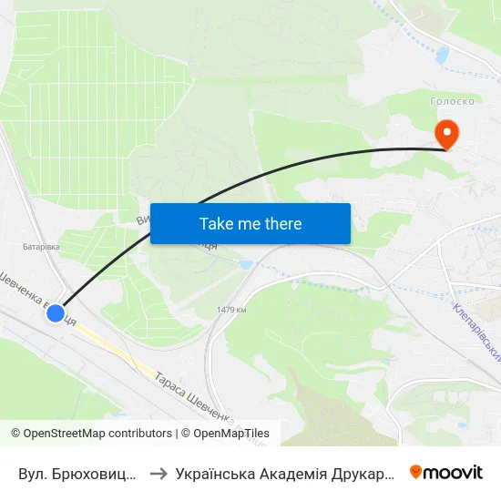 Вул. Брюховицька to Українська Академія Друкарства map