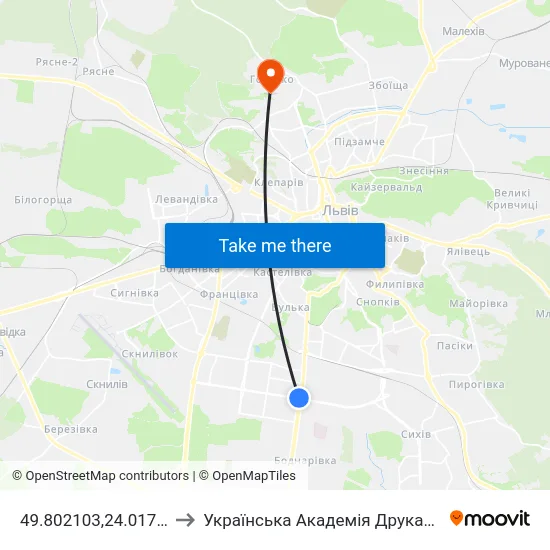 49.802103,24.017357 to Українська Академія Друкарства map