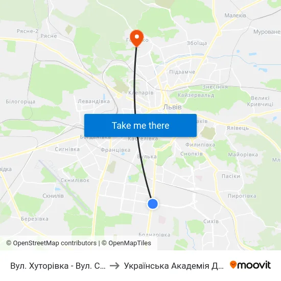 Вул. Хуторівка - Вул. Стрийська to Українська Академія Друкарства map