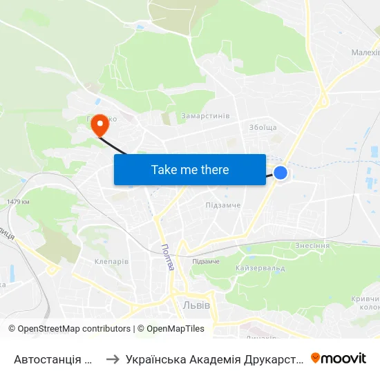 Автостанція №2 to Українська Академія Друкарства map