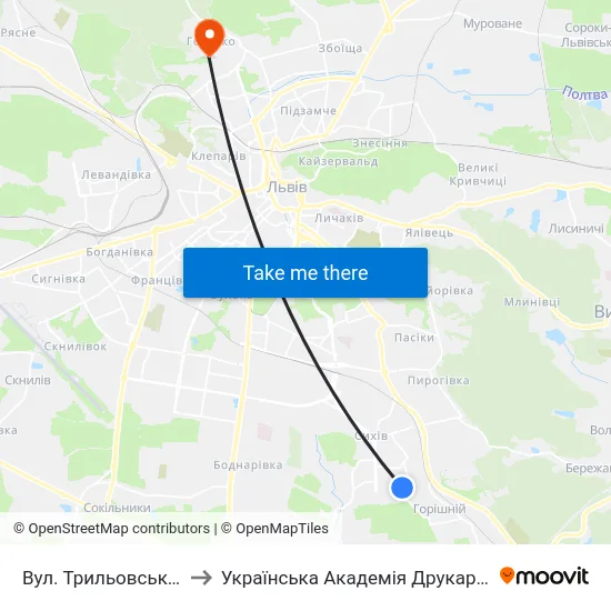Вул. Трильовського to Українська Академія Друкарства map
