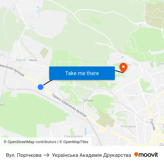 Вул. Порічкова to Українська Академія Друкарства map