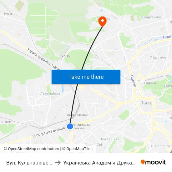 Вул. Кульпарківська to Українська Академія Друкарства map