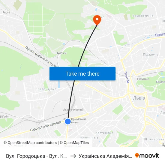Вул. Городоцька - Вул. Кульпарківська to Українська Академія Друкарства map