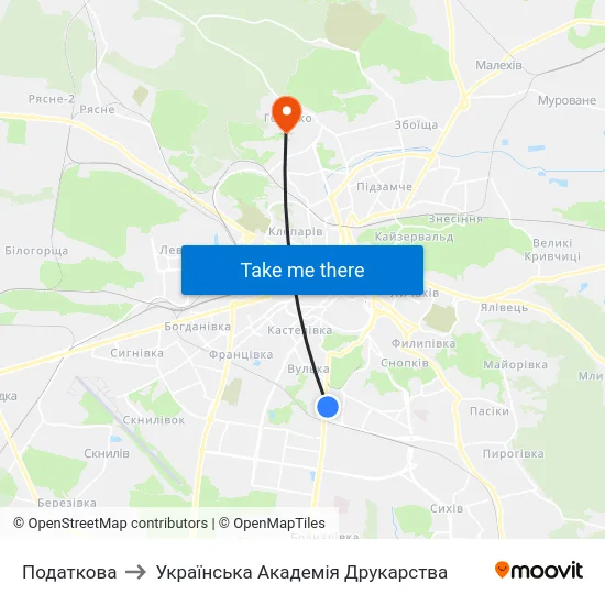 Податкова to Українська Академія Друкарства map