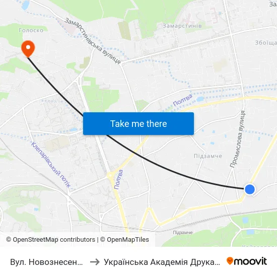 Вул. Новознесенська to Українська Академія Друкарства map
