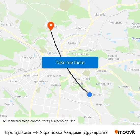 Вул. Бузкова to Українська Академія Друкарства map