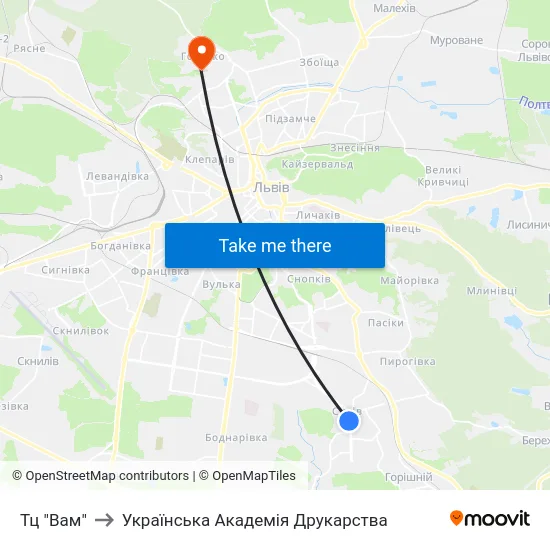 Тц "Вам" to Українська Академія Друкарства map