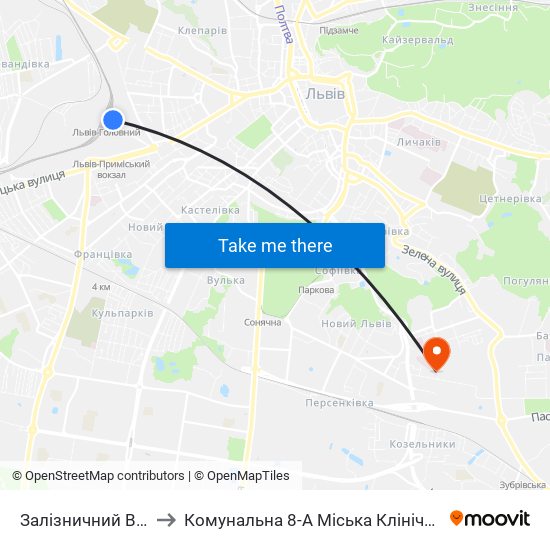 Залізничний Вокзал to Комунальна 8-А Міська Клінічна Лікарня map