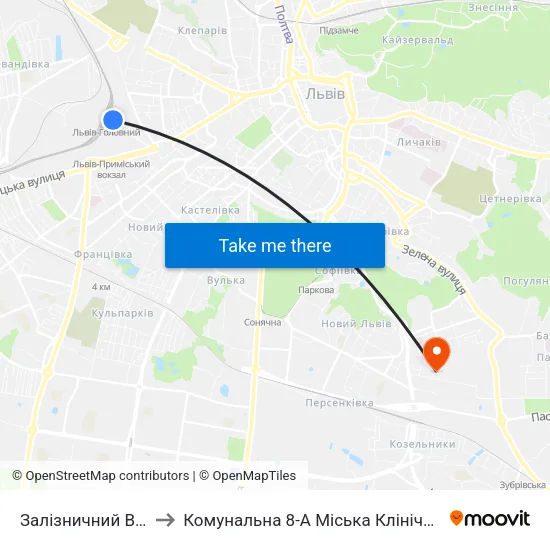 Залізничний Вокзал to Комунальна 8-А Міська Клінічна Лікарня map