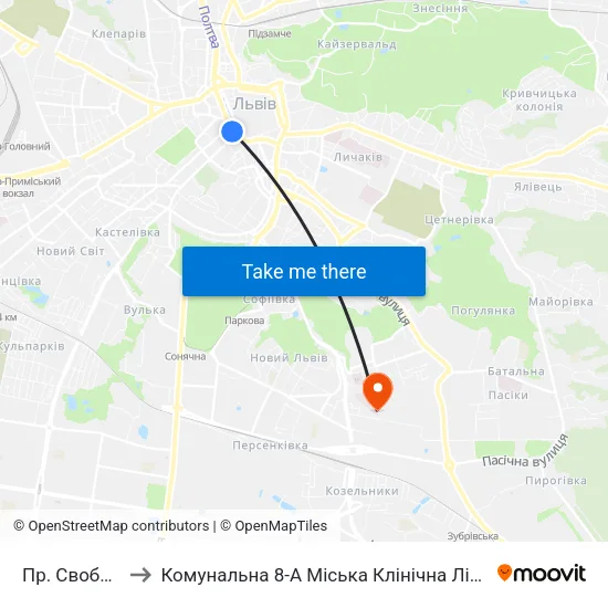 Пр. Свободи to Комунальна 8-А Міська Клінічна Лікарня map