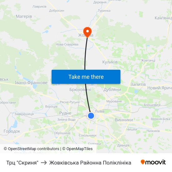 Трц "Скриня" to Жовківська Районна Поліклініка map