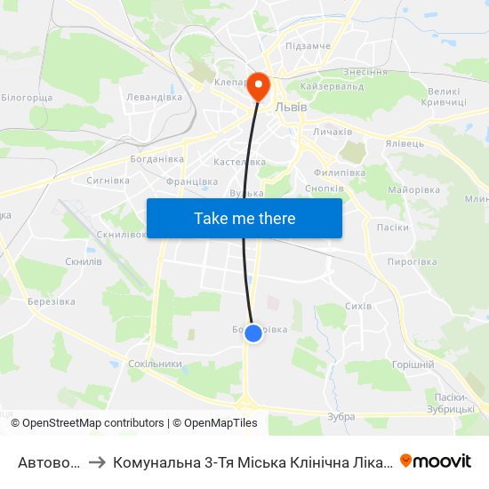 Автовокзал to Комунальна 3-Тя Міська Клінічна Лікарня М. Львова map