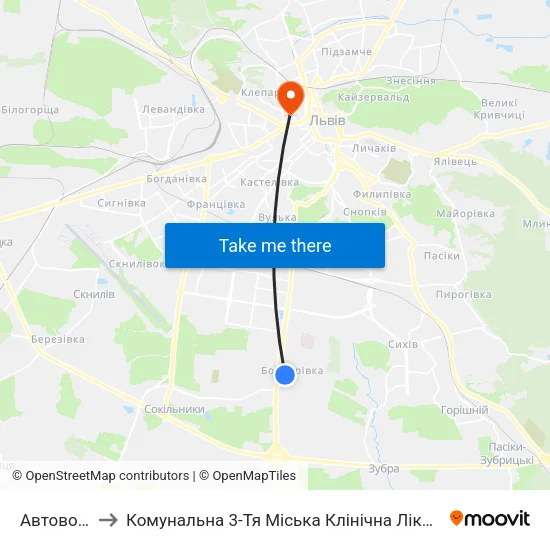 Автовокзал to Комунальна 3-Тя Міська Клінічна Лікарня М. Львова map