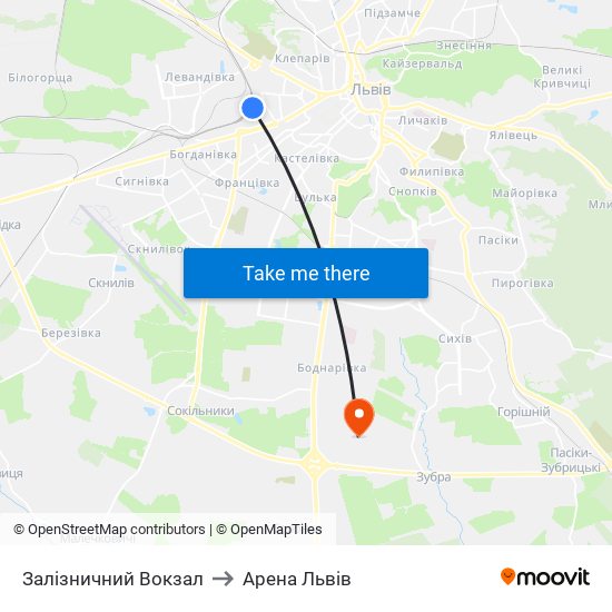 Залізничний Вокзал to Арена Львів map