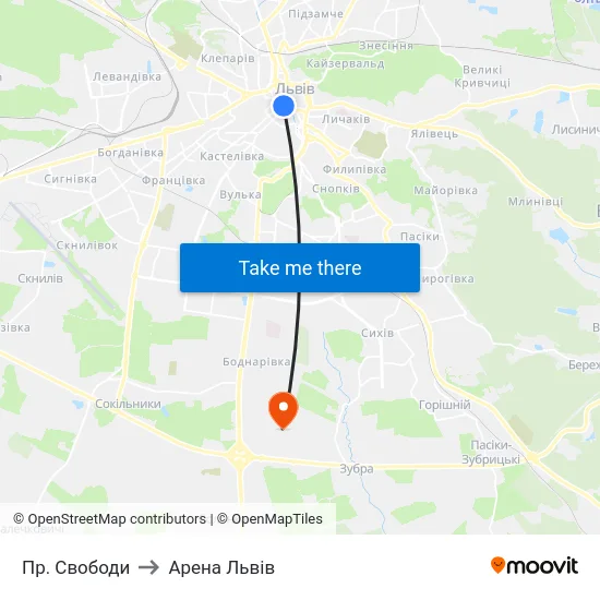 Пр. Свободи to Арена Львів map
