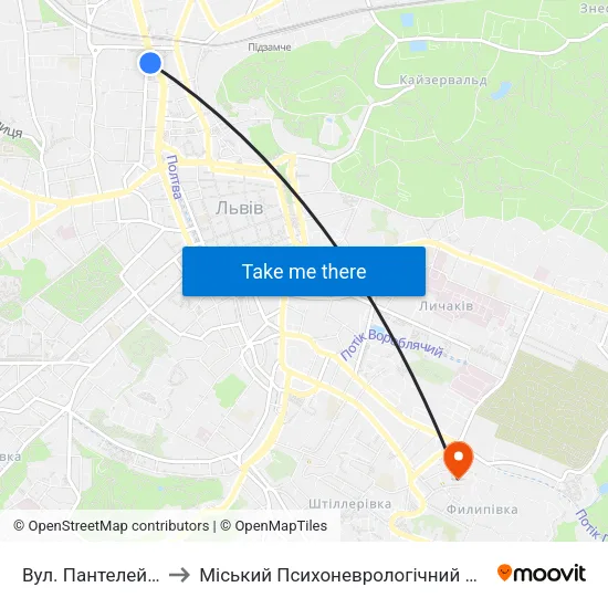 Вул. Пантелеймона Куліша to Міський Психоневрологічний Диспансер, Стаціонар №1 map