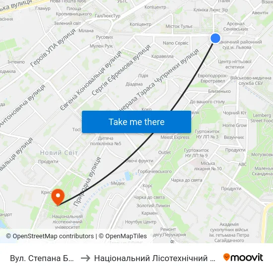 Вул. Степана Бандери to Національний Лісотехнічний Університет map
