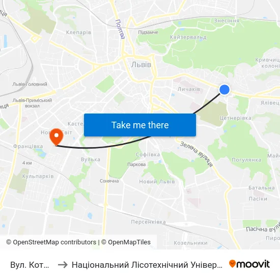 Вул. Котика to Національний Лісотехнічний Університет map