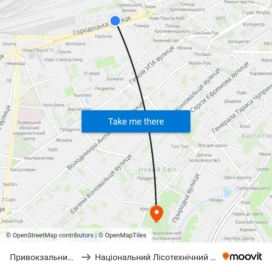 Привокзальний Ринок to Національний Лісотехнічний Університет map