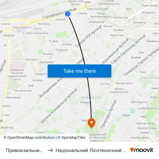 Привокзальний Ринок to Національний Лісотехнічний Університет map