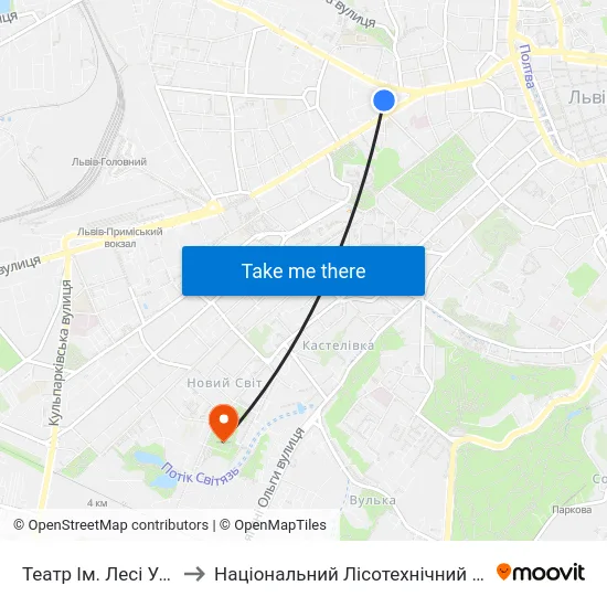 Театр Ім. Лесі Українки to Національний Лісотехнічний Університет map